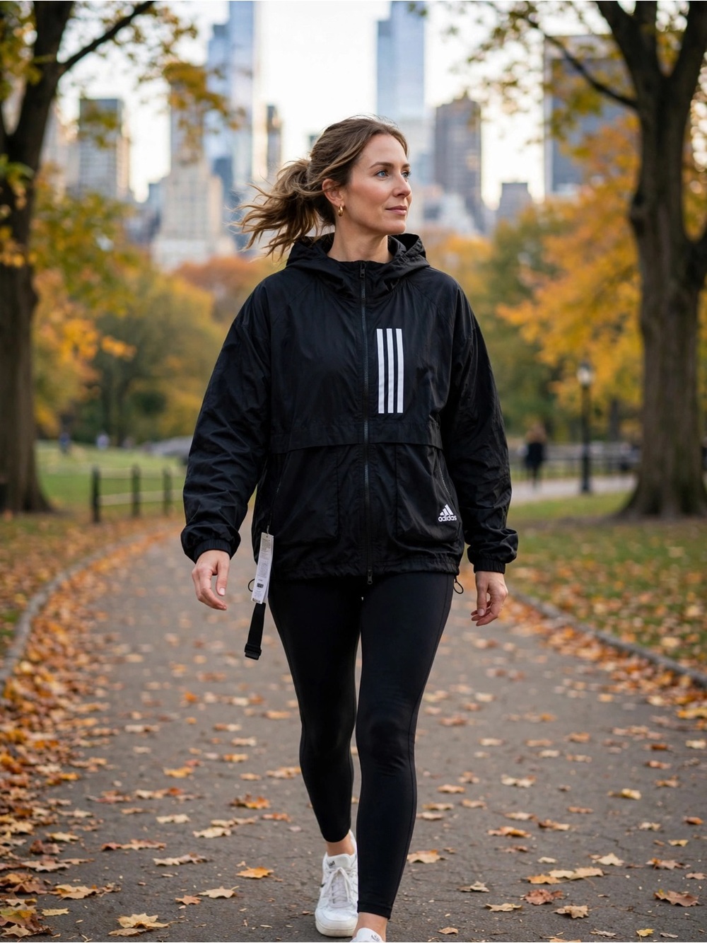 Adidas Essentials 3-Stripes Woven Windbreaker - Black / White - Med PACKABLE